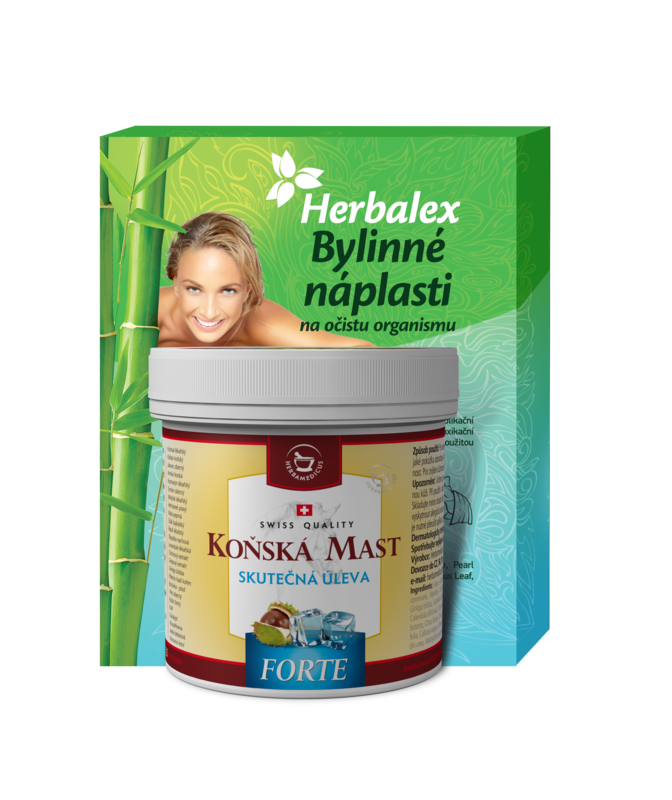 Konská mast forte chladivá 250 ml s príbalom Bylinných detoxikačných náplastí Herbalex